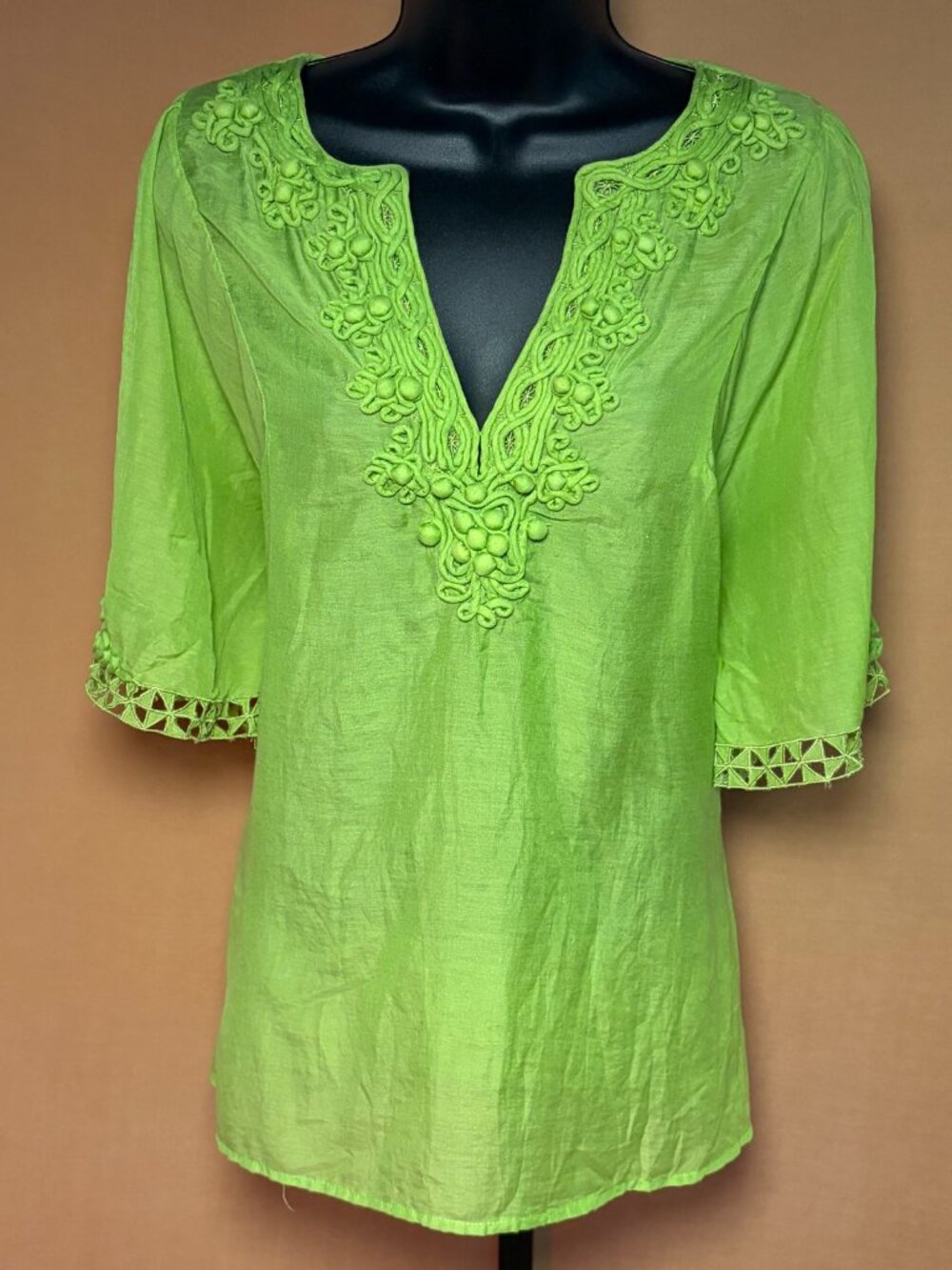 Peter Nygard Green Embroidered Tunic Top - Women's 8